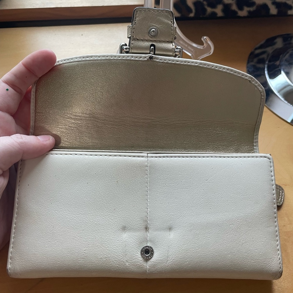 Coach Buckle Snap Wallet in cream and metallic gold. - Picture 15 of 16